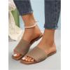 imageOYOANGLE Womens Single Band Square Open Toe Slide Sandals Summer Slip on Flat SandalsKhaki
