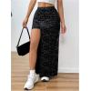 imageOYOANGLE Womens Split Thigh Sparkly Maxi Skirt High Waisted Party Nightclub Asymmetrical Pencil SkirtsBlack