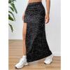 imageOYOANGLE Womens Split Thigh Sparkly Maxi Skirt High Waisted Party Nightclub Asymmetrical Pencil SkirtsBlack