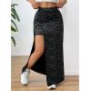 imageOYOANGLE Womens Split Thigh Sparkly Maxi Skirt High Waisted Party Nightclub Asymmetrical Pencil SkirtsBlack