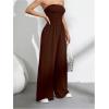 imageOYOANGLE Womens Strapless Jumpsuits Ruched Wide Leg Long Pants RomperBrown