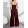 imageOYOANGLE Womens Strapless Jumpsuits Ruched Wide Leg Long Pants RomperBrown