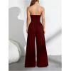 imageOYOANGLE Womens Strapless Jumpsuits Ruched Wide Leg Long Pants RomperBurgundy