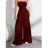 imageOYOANGLE Womens Strapless Jumpsuits Ruched Wide Leg Long Pants RomperBurgundy