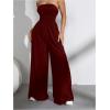 imageOYOANGLE Womens Strapless Jumpsuits Ruched Wide Leg Long Pants RomperBurgundy