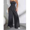 imageOYOANGLE Womens Strapless Jumpsuits Ruched Wide Leg Long Pants RomperDark Grey