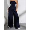 imageOYOANGLE Womens Strapless Jumpsuits Ruched Wide Leg Long Pants RomperDeep Blue