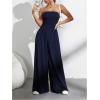 imageOYOANGLE Womens Strapless Jumpsuits Ruched Wide Leg Long Pants RomperDeep Blue