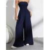imageOYOANGLE Womens Strapless Jumpsuits Ruched Wide Leg Long Pants RomperDeep Blue