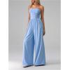 imageOYOANGLE Womens Strapless Jumpsuits Ruched Wide Leg Long Pants RomperLight Blue