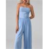 imageOYOANGLE Womens Strapless Jumpsuits Ruched Wide Leg Long Pants RomperLight Blue
