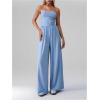 imageOYOANGLE Womens Strapless Jumpsuits Ruched Wide Leg Long Pants RomperLight Blue