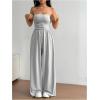 imageOYOANGLE Womens Strapless Jumpsuits Ruched Wide Leg Long Pants RomperLight Grey