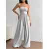 imageOYOANGLE Womens Strapless Jumpsuits Ruched Wide Leg Long Pants RomperLight Grey