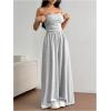 imageOYOANGLE Womens Strapless Jumpsuits Ruched Wide Leg Long Pants RomperLight Grey
