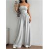 imageOYOANGLE Womens Strapless Jumpsuits Ruched Wide Leg Long Pants RomperLight Grey