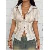imageOYOANGLE Womens Striped Button Down Blouse Short Sleeve Collared Tops Dressy Casual ShirtMustard Yellow