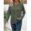 imageOYOANGLE Womens Striped Long Sleeve TShirt Casual Crew Neck Tee Tops Drop Shoulder TeesArmy Green