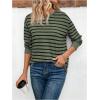 imageOYOANGLE Womens Striped Long Sleeve TShirt Casual Crew Neck Tee Tops Drop Shoulder TeesArmy Green