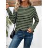 imageOYOANGLE Womens Striped Long Sleeve TShirt Casual Crew Neck Tee Tops Drop Shoulder TeesArmy Green