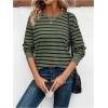 imageOYOANGLE Womens Striped Long Sleeve TShirt Casual Crew Neck Tee Tops Drop Shoulder TeesArmy Green