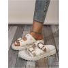 imageOYOANGLE Womens Studded Double Buckle Strap Footbed Sandals Fashion Platform Slip on Slides SandalsBeige