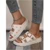imageOYOANGLE Womens Studded Double Buckle Strap Footbed Sandals Fashion Platform Slip on Slides SandalsBeige