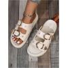 imageOYOANGLE Womens Studded Double Buckle Strap Footbed Sandals Fashion Platform Slip on Slides SandalsBeige