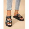 imageOYOANGLE Womens Studded Double Buckle Strap Footbed Sandals Fashion Platform Slip on Slides SandalsBlack