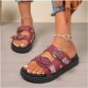 imageOYOANGLE Womens Studded Double Buckle Strap Footbed Sandals Fashion Platform Slip on Slides SandalsBurgundy