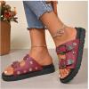 imageOYOANGLE Womens Studded Double Buckle Strap Footbed Sandals Fashion Platform Slip on Slides SandalsBurgundy