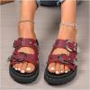 imageOYOANGLE Womens Studded Double Buckle Strap Footbed Sandals Fashion Platform Slip on Slides SandalsBurgundy