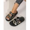 imageOYOANGLE Womens Studded Double Buckle Strap Footbed Sandals Fashion Platform Slip on Slides SandalsGold