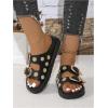 imageOYOANGLE Womens Studded Double Buckle Strap Footbed Sandals Fashion Platform Slip on Slides SandalsGold