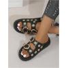 imageOYOANGLE Womens Studded Double Buckle Strap Footbed Sandals Fashion Platform Slip on Slides SandalsGold