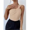 imageOYOANGLE Womens Textured One Shoulder Twist Front Ruched Bodysuit Sleeveless Tank Top Body SuitsApricot