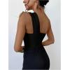 imageOYOANGLE Womens Textured One Shoulder Twist Front Ruched Bodysuit Sleeveless Tank Top Body SuitsBlack
