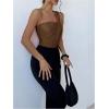 imageOYOANGLE Womens Textured One Shoulder Twist Front Ruched Bodysuit Sleeveless Tank Top Body SuitsBrown