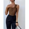 imageOYOANGLE Womens Textured One Shoulder Twist Front Ruched Bodysuit Sleeveless Tank Top Body SuitsBrown