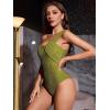 imageOYOANGLE Womens Textured One Shoulder Twist Front Ruched Bodysuit Sleeveless Tank Top Body SuitsGreen