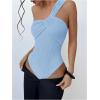 imageOYOANGLE Womens Textured One Shoulder Twist Front Ruched Bodysuit Sleeveless Tank Top Body SuitsLight Blue
