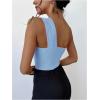 imageOYOANGLE Womens Textured One Shoulder Twist Front Ruched Bodysuit Sleeveless Tank Top Body SuitsLight Blue