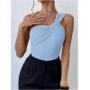 imageOYOANGLE Womens Textured One Shoulder Twist Front Ruched Bodysuit Sleeveless Tank Top Body SuitsLight Blue