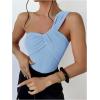 imageOYOANGLE Womens Textured One Shoulder Twist Front Ruched Bodysuit Sleeveless Tank Top Body SuitsLight Blue