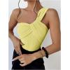 imageOYOANGLE Womens Textured One Shoulder Twist Front Ruched Bodysuit Sleeveless Tank Top Body SuitsLight Yellow