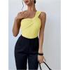 imageOYOANGLE Womens Textured One Shoulder Twist Front Ruched Bodysuit Sleeveless Tank Top Body SuitsLight Yellow