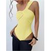 imageOYOANGLE Womens Textured One Shoulder Twist Front Ruched Bodysuit Sleeveless Tank Top Body SuitsLight Yellow