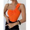 imageOYOANGLE Womens Textured One Shoulder Twist Front Ruched Bodysuit Sleeveless Tank Top Body SuitsOrange