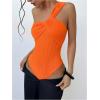 imageOYOANGLE Womens Textured One Shoulder Twist Front Ruched Bodysuit Sleeveless Tank Top Body SuitsOrange