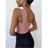 imageOYOANGLE Womens Textured One Shoulder Twist Front Ruched Bodysuit Sleeveless Tank Top Body SuitsPink